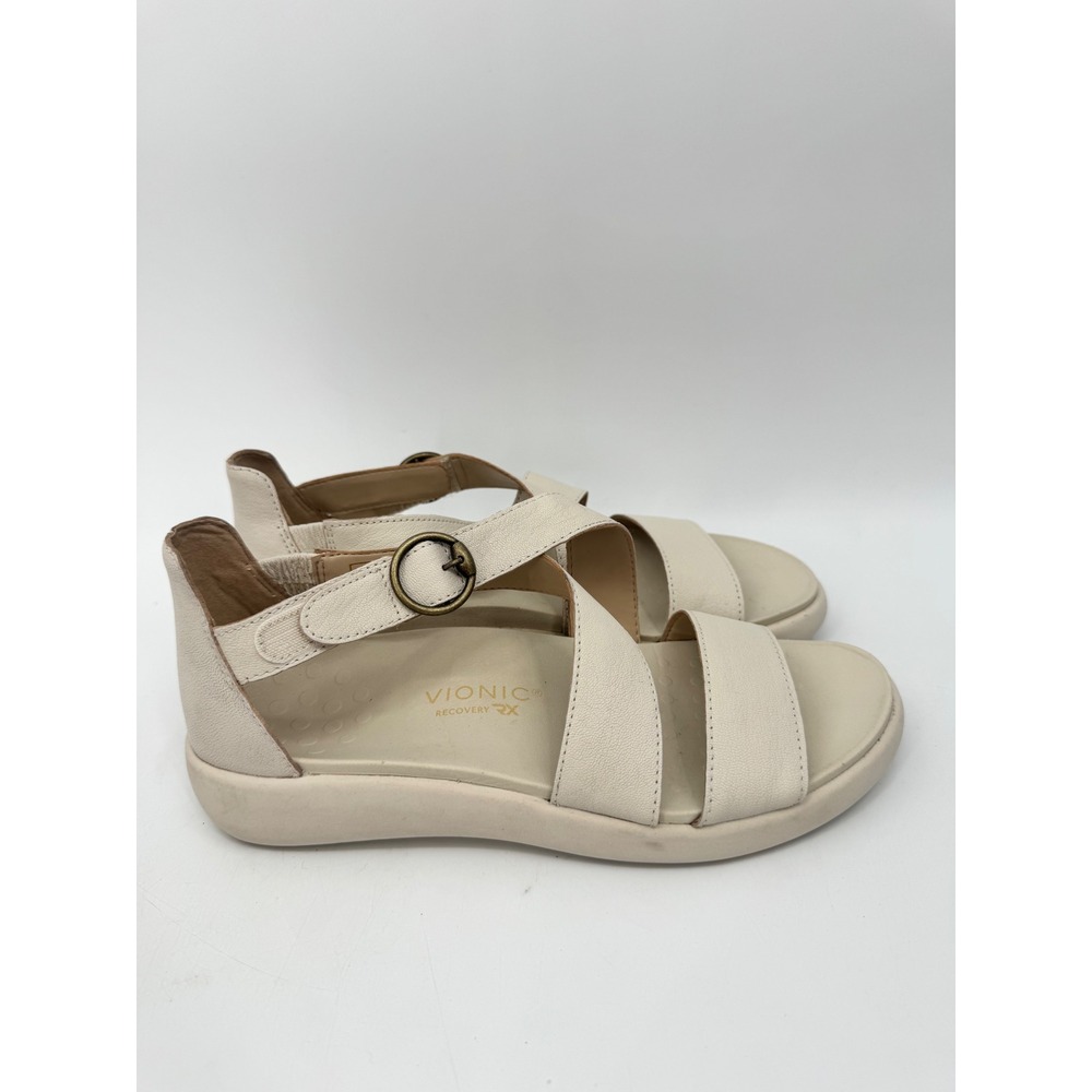 Vionic Harmony‎ RX Sandals Women Size 8 Cream Leather Strappy Recovery Orthotic